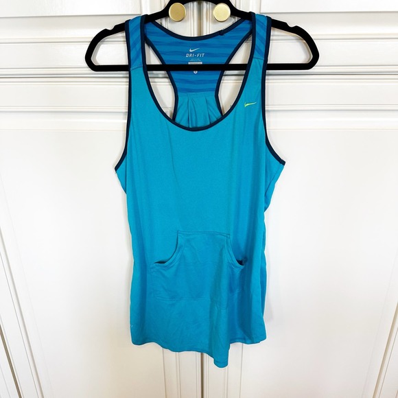 Nike Tops - Nike Dri Fit Women’s Turquoise Pullover Long Tank Front Pocket Workout